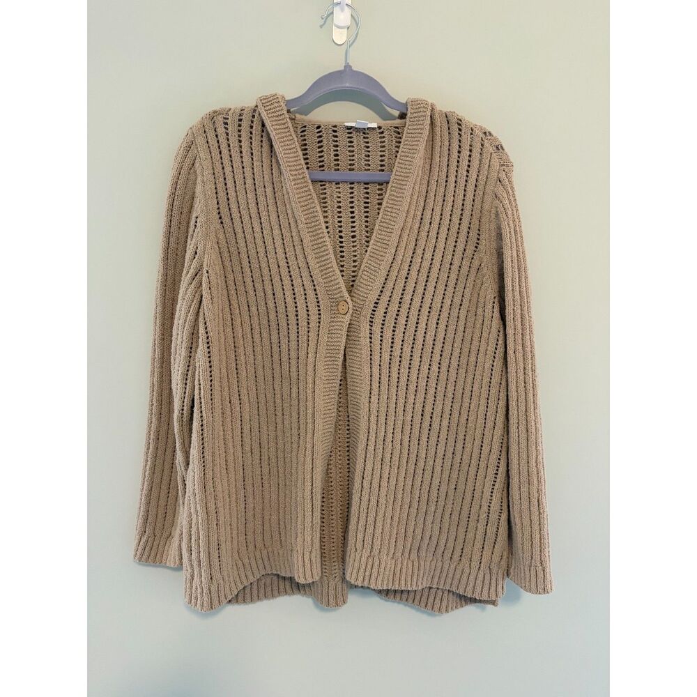 J. Jill Woven Knit Button Cardigan Sweater Beige Size 1X Cotton Blend